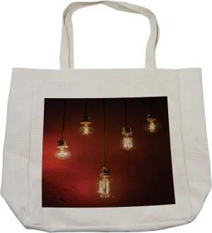 Lunarable Industrial Shopping Bag, Electricity Urban Modern Life Energy Technology Vintage Antique Design, Eco-Friendly Reusable Bag for Groceries Beach and More, 15.5" X 14.5", Cream