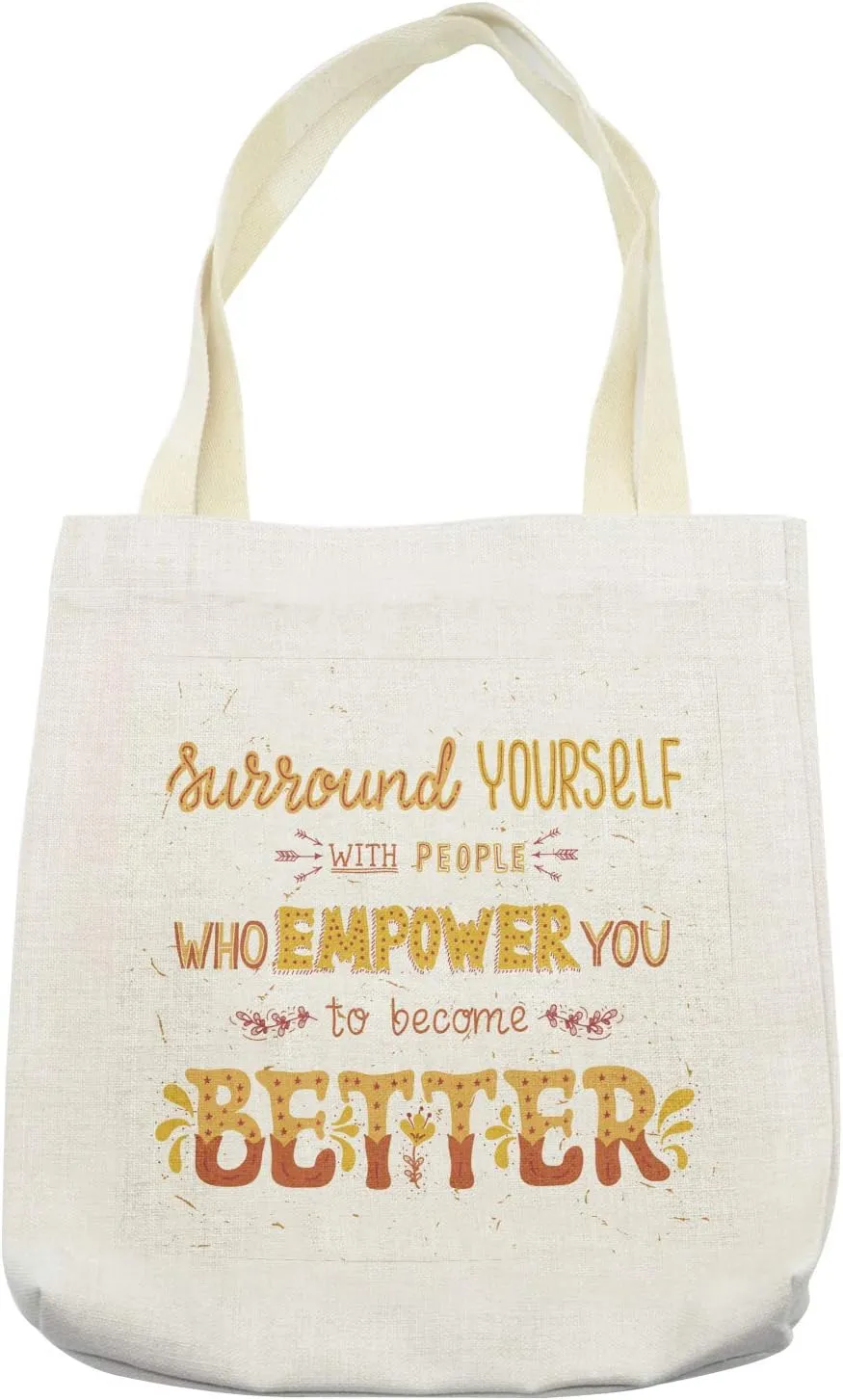 Lunarable Inspirational Tote Bag, Hand Lettering Illustration of a Words Words of Wisdom, Cloth Linen Reusable Bag for Shopping Books Beach and More, 16.5" X 14", Cream