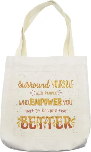 Lunarable Inspirational Tote Bag, Hand Lettering Illustration of a Words Words of Wisdom, Cloth Linen Reusable Bag for Shopping Books Beach and More, 16.5" X 14", Cream