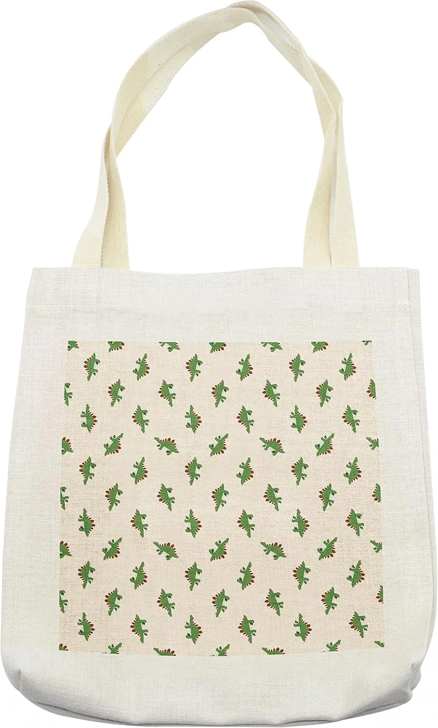 Lunarable Jurassic Tote Bag, Stegosaurus Dinosaur Prehistoric Herbivorous Reptiles Extinct Animals, Cloth Linen Reusable Bag for Shopping Books Beach and More, 16.5" X 14", Cream