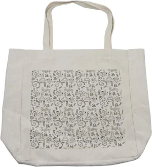 Lunarable Lab Shopping Bag, Doodle Drawing Style Science Laboratory Elements Atom Molecules Test Tubes Pattern, Eco-Friendly Reusable Bag for Groceries Beach and More, 15.5" X 14.5", Black and White