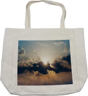 Lunarable Landscape Shopping Bag, Sundown Through the Dark Clouds Summer Twilight Overcast Sky Scenic, Eco-Friendly Reusable Bag for Groceries Beach and More, 15.5" X 14.5", Cream
