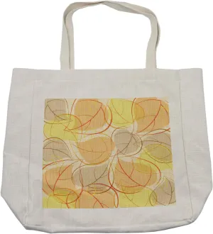 Lunarable Leaf Shopping Bag, Autumn Inspired Seasonal Foliage Pattern Fallen Deciduous Tree Leaves, Eco-Friendly Reusable Bag for Groceries Beach and More, 15.5" X 14.5", Cream