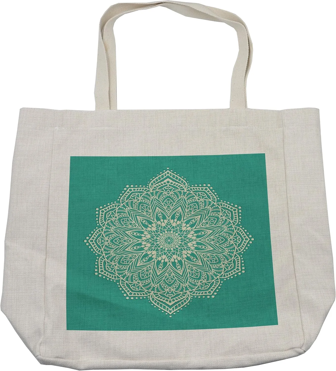 Lunarable Mandala Shopping Bag, Eastern Microcosm Chart with Floral Center Point Space Yantra Yoga Image Print, Eco-Friendly Reusable Bag for Groceries Beach and More, 15.5" X 14.5", Cream