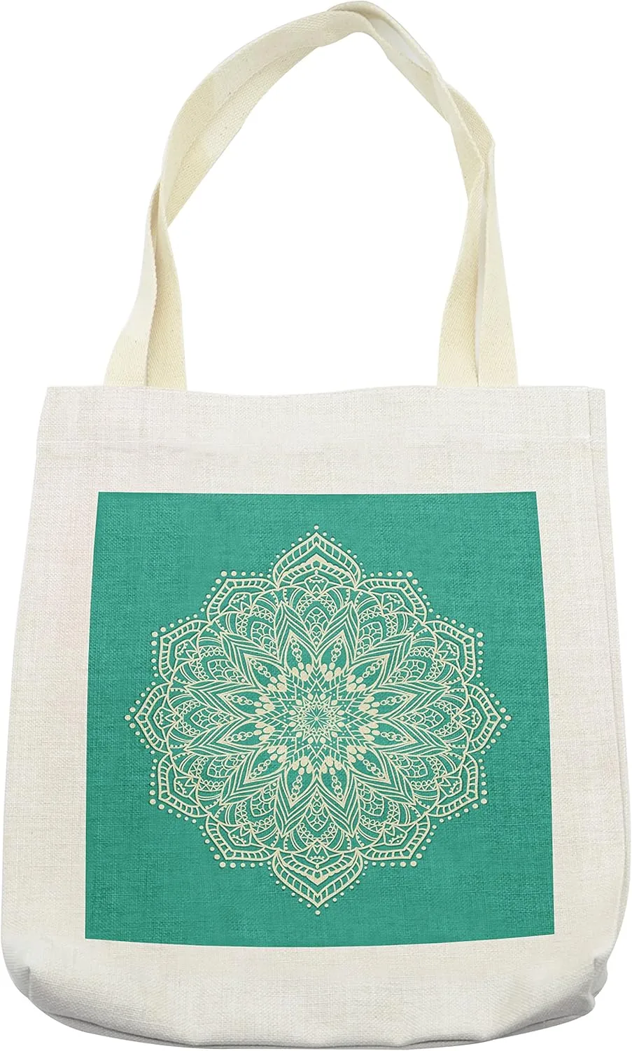 Lunarable Mandala Tote Bag, Eastern Microcosm Chart with Floral Center Point Space Yantra Yoga Image Print, Cloth Linen Reusable Bag for Shopping Books Beach and More, 16.5" X 14", Cream