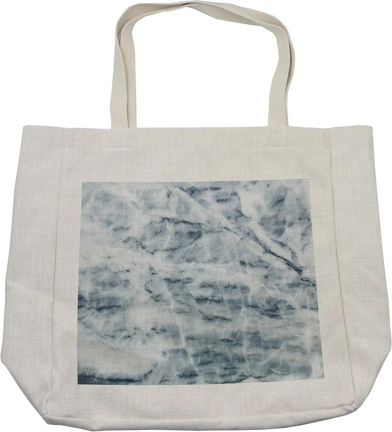 Lunarable Marble Print Shopping Bag, Natural Marble Display Cloud-Like Design Scratches Antique Inspirations, Eco-Friendly Reusable Bag for Groceries Beach and More, 15.5" X 14.5", Blue Grey