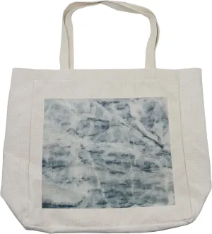 Lunarable Marble Print Shopping Bag, Natural Marble Display Cloud-Like Design Scratches Antique Inspirations, Eco-Friendly Reusable Bag for Groceries Beach and More, 15.5" X 14.5", Blue Grey