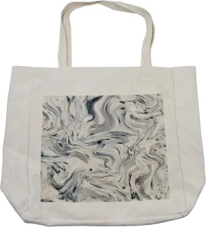 Lunarable Marble Shopping Bag, Japanese Marble Motif with Artisan Pigment Effects Interior Stucco Design, Eco-Friendly Reusable Bag for Groceries Beach and More, 15.5" X 14.5", Cream