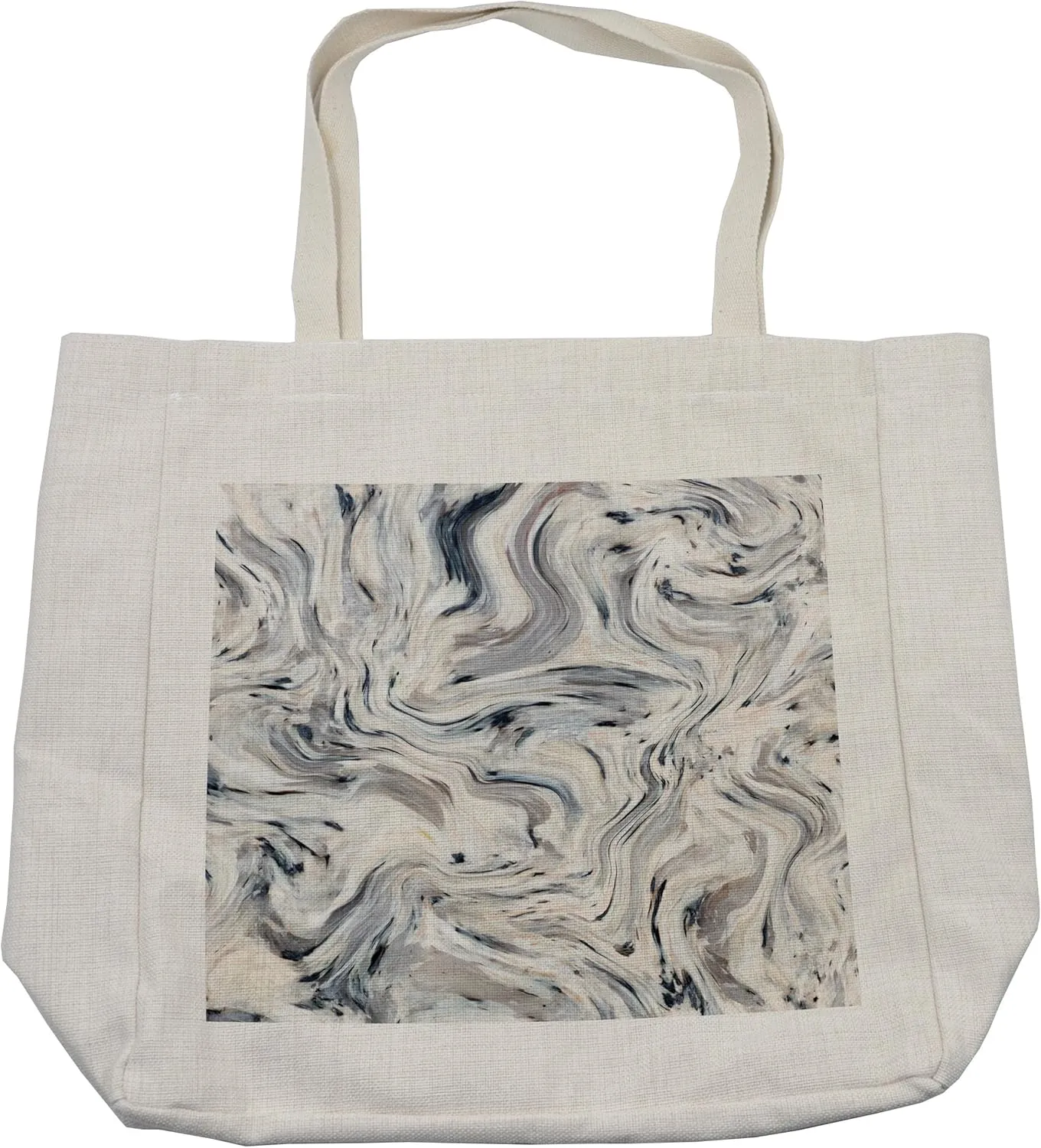 Lunarable Marble Shopping Bag, Japanese Marble Motif with Artisan Pigment Effects Interior Stucco Design, Eco-Friendly Reusable Bag for Groceries Beach and More, 15.5" X 14.5", Cream