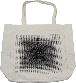 Lunarable Modern Art Shopping Bag, Digital Futuristic Pixel Tech-Art with Dots Spots Artificial Abstract Pattern, Eco-Friendly Reusable Bag for Groceries Beach and More, 15.5" X 14.5", Cream