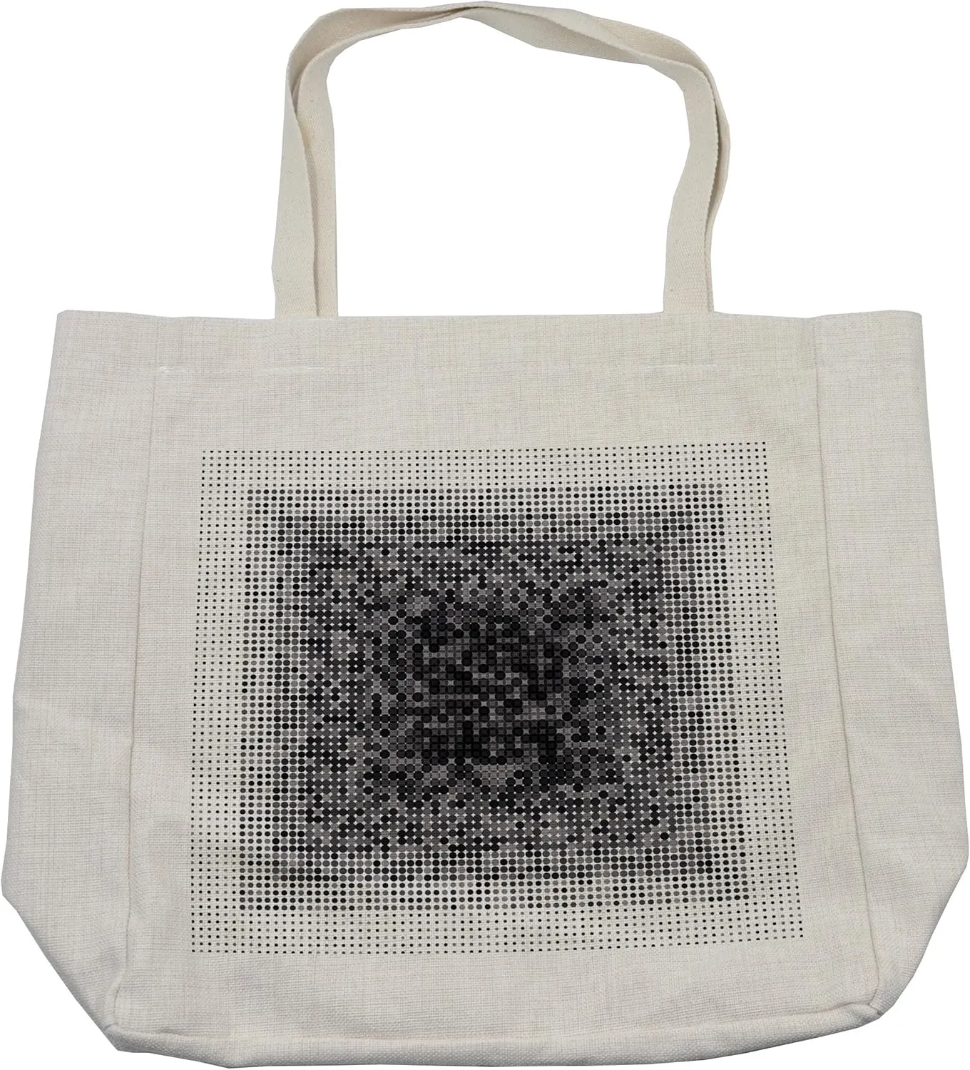 Lunarable Modern Art Shopping Bag, Digital Futuristic Pixel Tech-Art with Dots Spots Artificial Abstract Pattern, Eco-Friendly Reusable Bag for Groceries Beach and More, 15.5" X 14.5", Cream