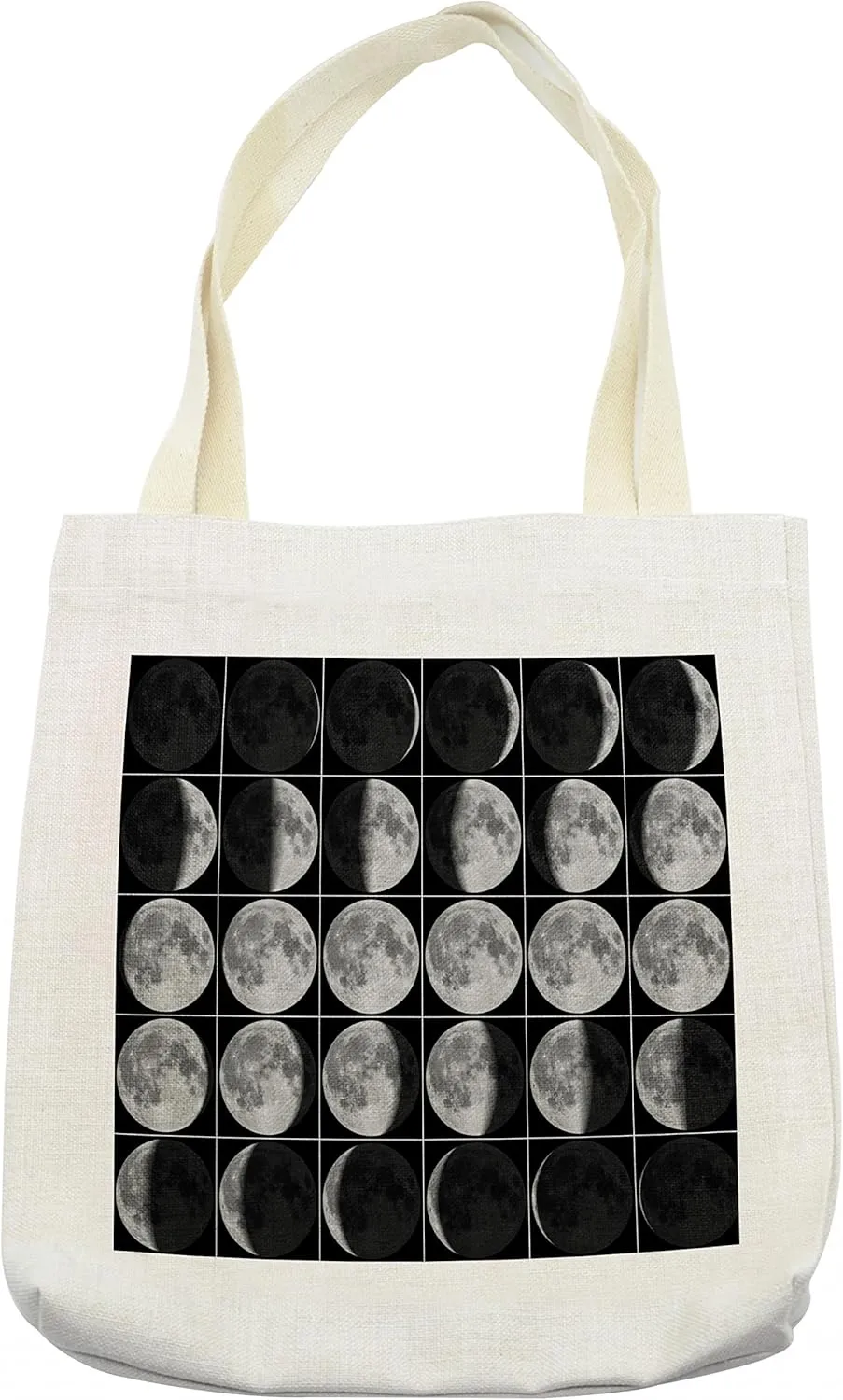 Lunarable Moon Phases Tote Bag, 30 Day Moon Phases in Identical Square Frames Astronomy Space Science, Cloth Linen Reusable Bag for Shopping Books Beach and More, 16.5" X 14", Cream