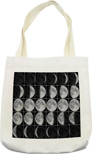 Lunarable Moon Phases Tote Bag, 30 Day Moon Phases in Identical Square Frames Astronomy Space Science, Cloth Linen Reusable Bag for Shopping Books Beach and More, 16.5" X 14", Cream