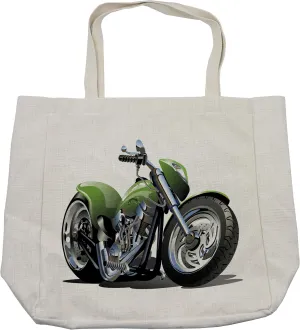 Lunarable Motorcycle Shopping Bag, Motorcycle Design with Supreme Tires Action Urban Life Graphic Design Art, Eco-Friendly Reusable Bag for Groceries Beach and More, 15.5" X 14.5", Cream