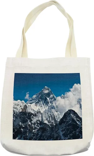 Lunarable Mountain Tote Bag, Everest Peak Landscape Clouds on Wild Snowy Summit Nobody in the Nature Theme, Cloth Linen Reusable Bag for Shopping Books Beach and More, 16.5" X 14", Cream