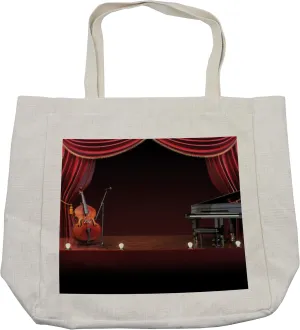 Lunarable Musical Theatre Shopping Bag, Orchestra Symphony Theme Stage Curtains Piano Cello Music Design, Eco-Friendly Reusable Bag for Groceries Beach and More, 15.5" X 14.5", Cream