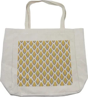 Lunarable Mustard Shopping Bag, Vintage Inspired Downward Leaf Shaped Symmetric Classic Feminine Motif, Eco-Friendly Reusable Bag for Groceries Beach and More, 15.5" X 14.5", Cream