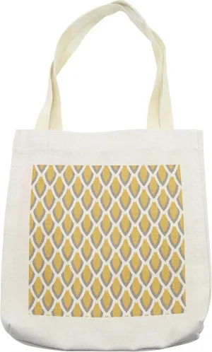 Lunarable Mustard Tote Bag, Vintage Inspired Downward Leaf Shaped Symmetric Classic Feminine Motif, Cloth Linen Reusable Bag for Shopping Books Beach and More, 16.5" X 14", Cream