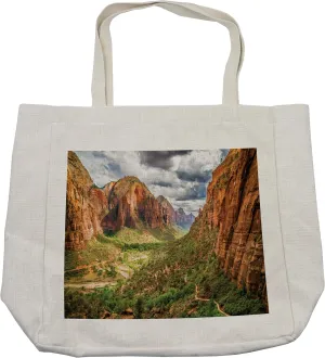 Lunarable National Parks Shopping Bag, Utah Plateau Mojave Desert Southwest Erosion Native Aztec Print, Eco-Friendly Reusable Bag for Groceries Beach and More, 15.5" X 14.5", Cream