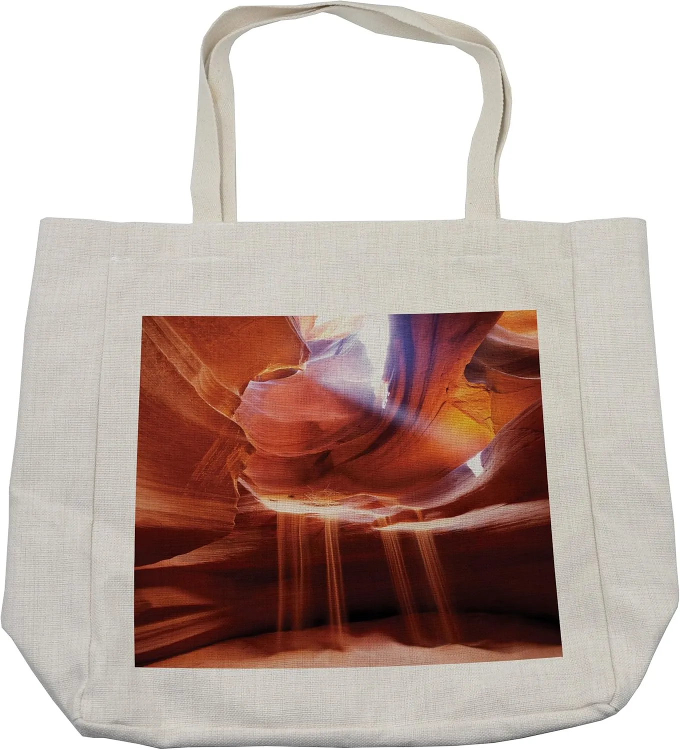 Lunarable Natural Cave Shopping Bag, Ocean and Sky View from Inside the Rock Cavern Mediterranean Sea Photo, Eco-Friendly Reusable Bag for Groceries Beach and More, 15.5" X 14.5", Cream