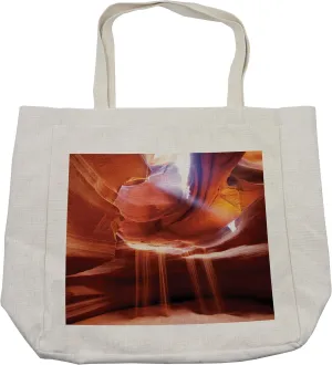 Lunarable Natural Cave Shopping Bag, Ocean and Sky View from Inside the Rock Cavern Mediterranean Sea Photo, Eco-Friendly Reusable Bag for Groceries Beach and More, 15.5" X 14.5", Cream