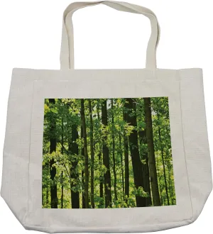 Lunarable Nature Shopping Bag, Refreshing Young Forest with Canadian Maple Trees Foliage Environment Image, Eco-Friendly Reusable Bag for Groceries Beach and More, 15.5" X 14.5", Green Brown