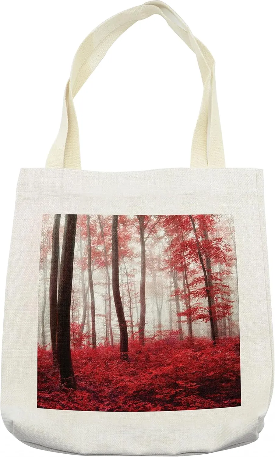 Lunarable Nature Tote Bag, Saturated Picture of Dreamy Mystical Forest with Vivid Effects Mother Earth Theme, Cloth Linen Reusable Bag for Shopping Books Beach and More, 16.5" X 14", Cream