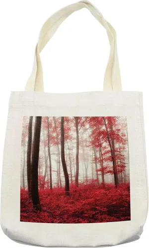 Lunarable Nature Tote Bag, Saturated Picture of Dreamy Mystical Forest with Vivid Effects Mother Earth Theme, Cloth Linen Reusable Bag for Shopping Books Beach and More, 16.5" X 14", Cream