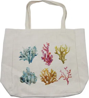 Lunarable Nautical Shopping Bag, Colony Group of Corals in Tropical Ocean Island Leisure Plant Animals Art Print, Eco-Friendly Reusable Bag for Groceries Beach and More, 15.5" X 14.5", Cream