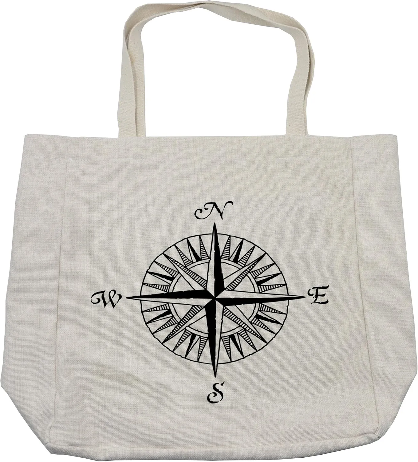 Lunarable Nautical Shopping Bag, Compass Motif with North South East West Wind Rose Marine Sea Theme, Eco-Friendly Reusable Bag for Groceries Beach and More, 15.5" X 14.5", Cream