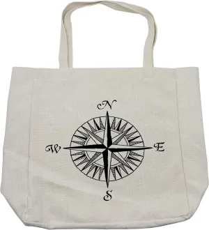 Lunarable Nautical Shopping Bag, Compass Motif with North South East West Wind Rose Marine Sea Theme, Eco-Friendly Reusable Bag for Groceries Beach and More, 15.5" X 14.5", Cream