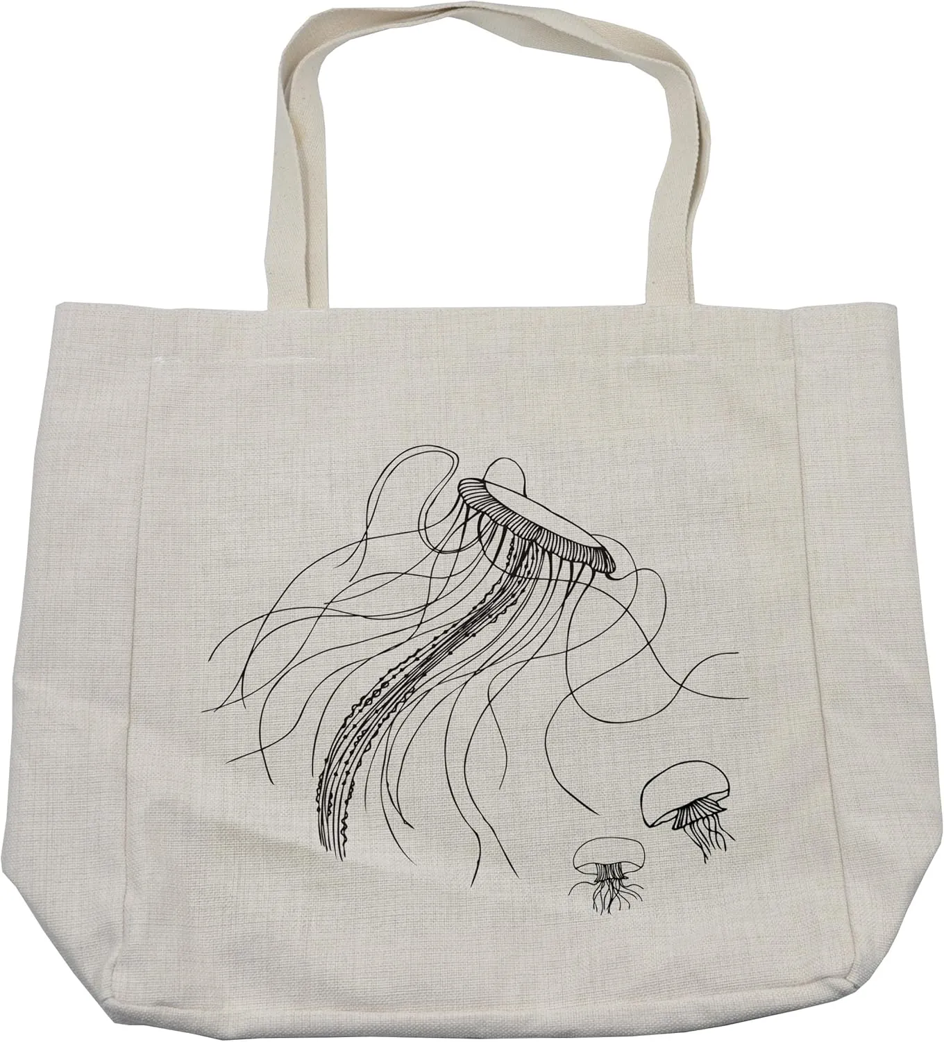 Lunarable Nautical Shopping Bag, Jellyfish Sketch Pattern Aquarium Ocean Underwater Life Oceanography Art Print, Eco-Friendly Reusable Bag for Groceries Beach and More, 15.5" X 14.5", Cream