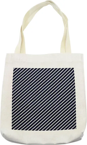 Lunarable Navy Tote Bag, Diagonally Striped Nautical Inspired Merchant Seaman Yatch Cruise Trip Journey, Cloth Linen Reusable Bag for Shopping Books Beach and More, 16.5" X 14", Cream