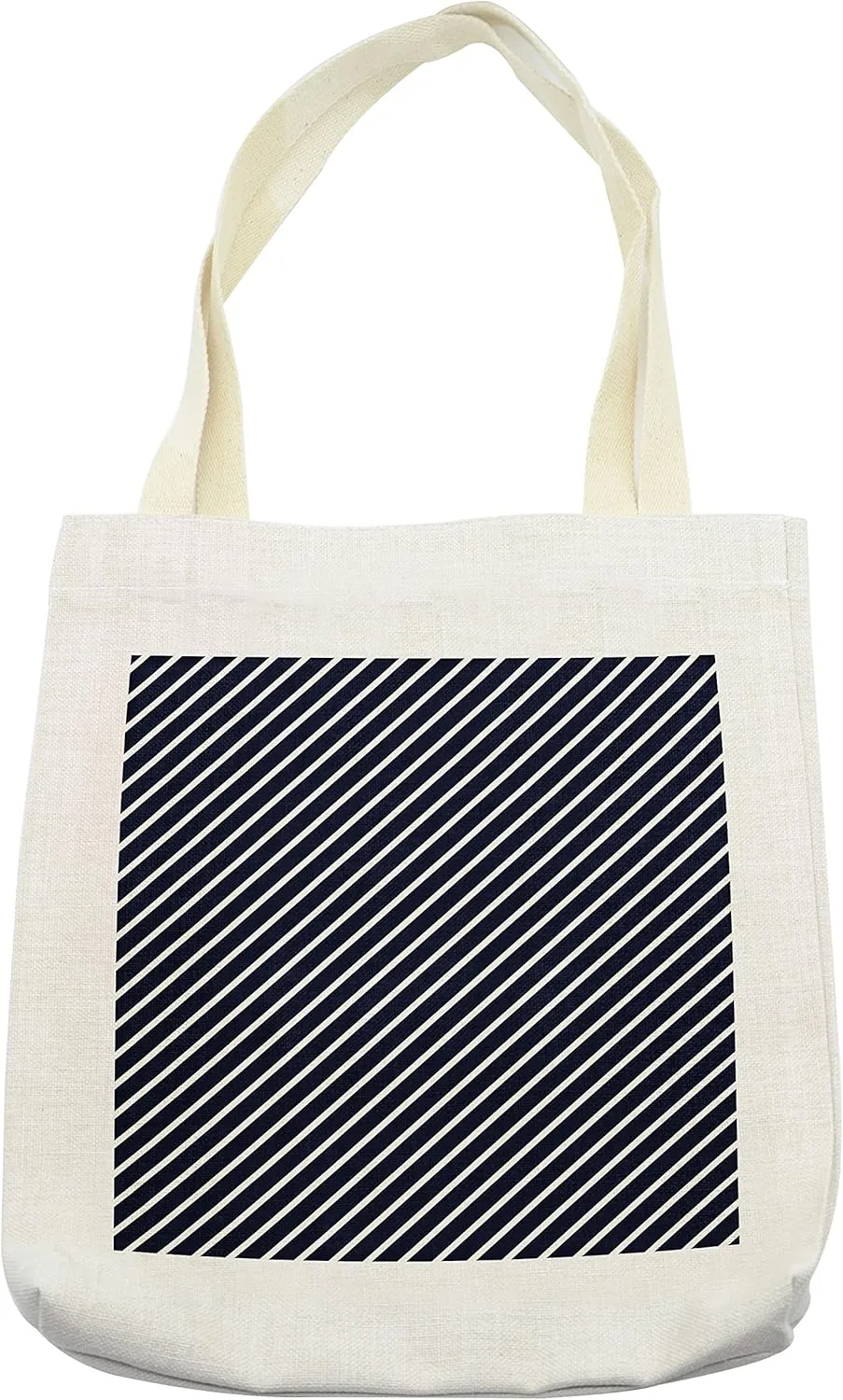 Lunarable Navy Tote Bag, Diagonally Striped Nautical Inspired Merchant Seaman Yatch Cruise Trip Journey, Cloth Linen Reusable Bag for Shopping Books Beach and More, 16.5" X 14", Cream