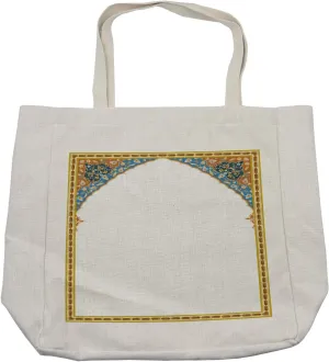 Lunarable Oriental Shopping Bag, Honored Orient Civilization Motifs Classical Pattern Ornate Floral Design, Eco-Friendly Reusable Bag for Groceries Beach and More, 15.5" X 14.5", Multicolor