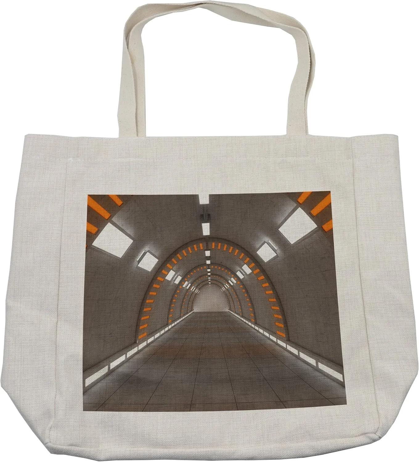 Lunarable Outer Space Shopping Bag, Futuristic Science-Based Building of Spaceflight Utopian Life Inspired Image, Eco-Friendly Reusable Bag for Groceries Beach and More, 15.5" X 14.5", Cream