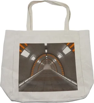 Lunarable Outer Space Shopping Bag, Futuristic Science-Based Building of Spaceflight Utopian Life Inspired Image, Eco-Friendly Reusable Bag for Groceries Beach and More, 15.5" X 14.5", Cream