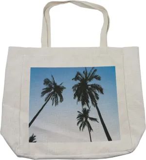 Lunarable Palm Tree Shopping Bag, Vintage Filtered Upward Coconut Trees Photo Angeles Island Beach Theme Print, Eco-Friendly Reusable Bag for Groceries Beach and More, 15.5" X 14.5", Cream