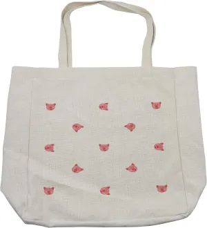 Lunarable Pig Shopping Bag, Pigs Cartoon Style Happy Hayfield Homestead Nature Happiness Symmetrical, Eco-Friendly Reusable Bag for Groceries Beach and More, 15.5" X 14.5", Cream