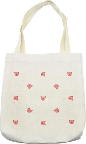 Lunarable Pig Tote Bag, Pigs Cartoon Style Happy Hayfield Homestead Nature Happiness Symmetrical, Cloth Linen Reusable Bag for Shopping Books Beach and More, 16.5" X 14", Cream