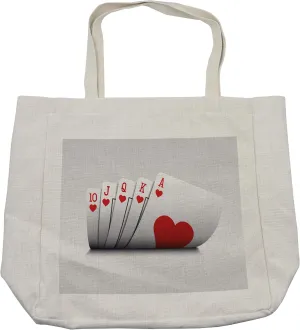 Lunarable Poker Tournament Shopping Bag, Royal Flush Playing Poker Cards Hearts Betting Bluff Gambling Winning, Eco-Friendly Reusable Bag for Groceries Beach and More, 15.5" X 14.5", Cream