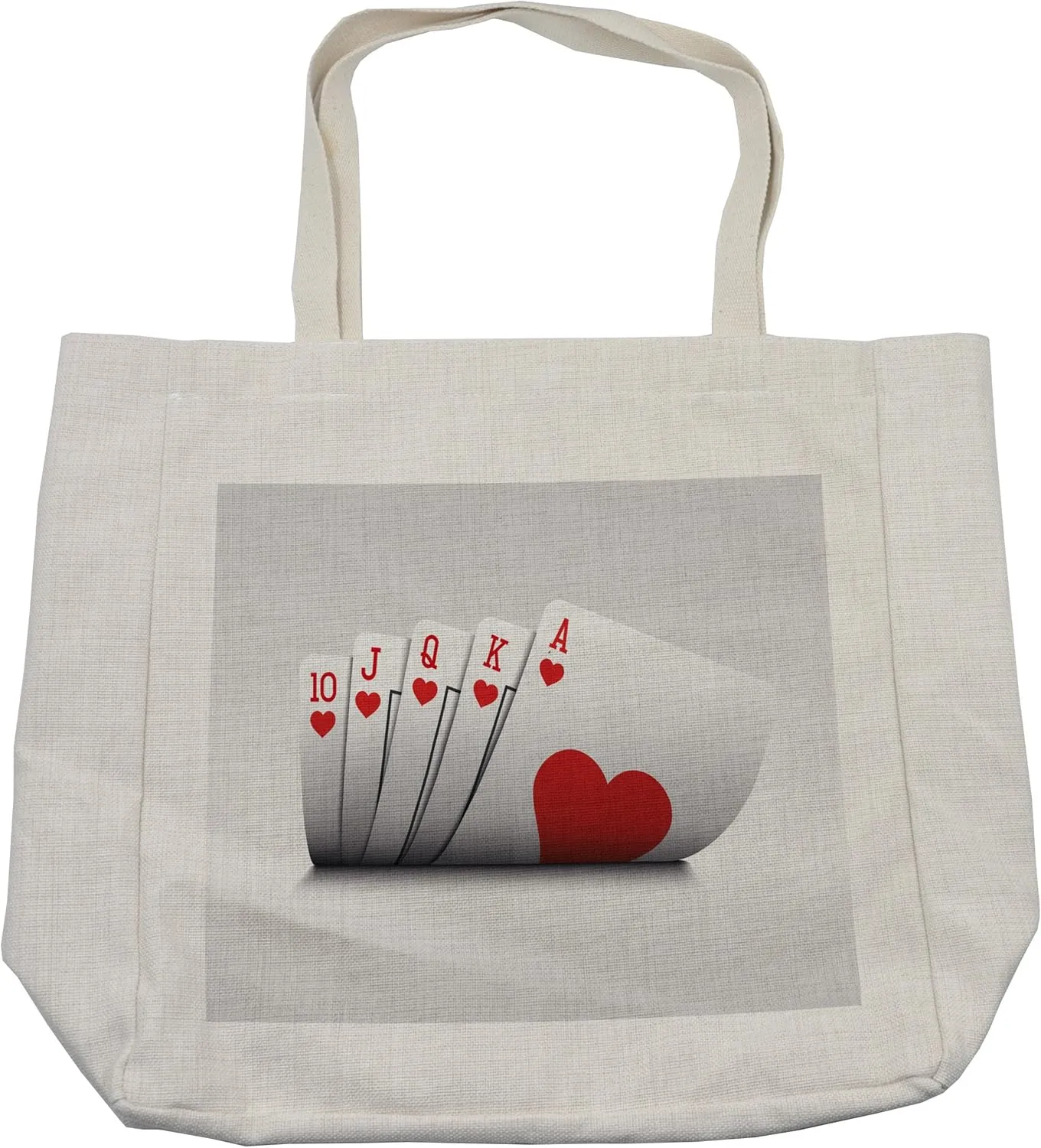 Lunarable Poker Tournament Shopping Bag, Royal Flush Playing Poker Cards Hearts Betting Bluff Gambling Winning, Eco-Friendly Reusable Bag for Groceries Beach and More, 15.5" X 14.5", Cream