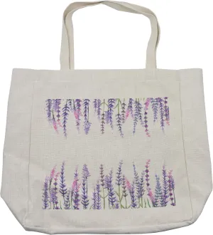 Lunarable Purple Shopping Bag, Lavender Plants Aromatic Evergreen Shrub of Mint Family Nature Oil Country Style Print, Eco-Friendly Reusable Bag for Groceries Beach and More, 15.5" X 14.5", Cream
