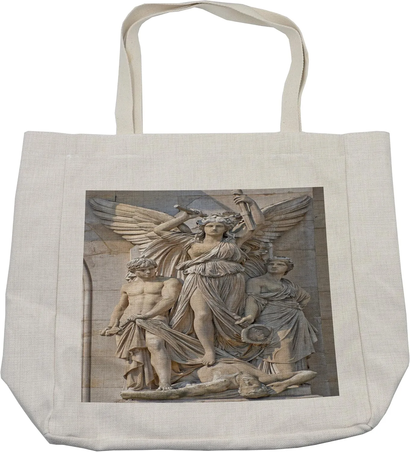 Lunarable Retro Shopping Bag, Composition at the Facade of the Opera Garnier Paris Historical Masonry, Eco-Friendly Reusable Bag for Groceries Beach and More, 15.5" X 14.5", Cream