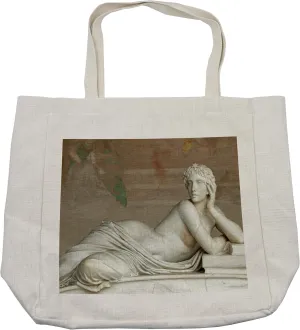 Lunarable Retro Shopping Bag, Detail from the Tomb of Pisa Campo Santo Italian Mathematician and Physicist, Eco-Friendly Reusable Bag for Groceries Beach and More, 15.5" X 14.5", Cream