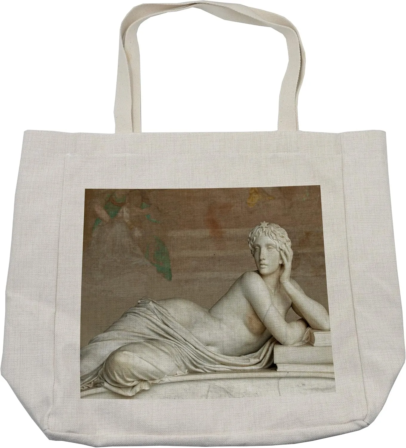 Lunarable Retro Shopping Bag, Detail from the Tomb of Pisa Campo Santo Italian Mathematician and Physicist, Eco-Friendly Reusable Bag for Groceries Beach and More, 15.5" X 14.5", Cream