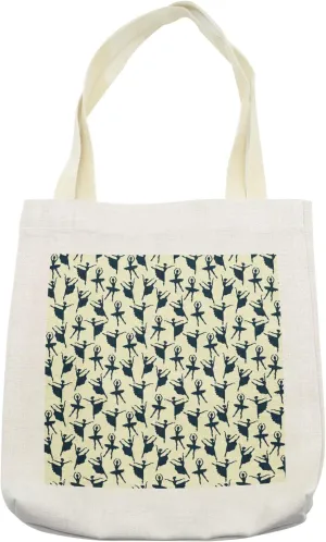 Lunarable Retro Tote Bag, Silhouettes of Dancing Ballerina Ladies Performing a Ballet Show Theme, Cloth Linen Reusable Bag for Shopping Books Beach and More, 16.5" X 14", Cream