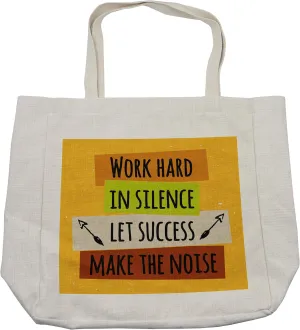 Lunarable Saying Shopping Bag, Success Motivation Positive Print with Words and Arrows Image Print, Eco-Friendly Reusable Bag for Groceries Beach and More, 15.5" X 14.5", Cream