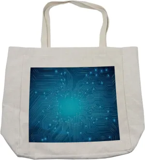 Lunarable Science Shopping Bag, Digital Technologies Themed Lines and Dots Composition Circuit Computer Science, Eco-Friendly Reusable Bag for Groceries Beach and More, 15.5" X 14.5", Cream