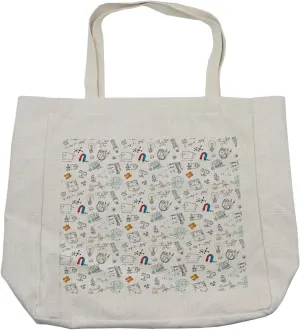 Lunarable Science Shopping Bag, Physics Formulas and Experiments Themed Hand Written Effect Study Concept Pattern, Eco-Friendly Reusable Bag for Groceries Beach and More, 15.5" X 14.5", Multicolor